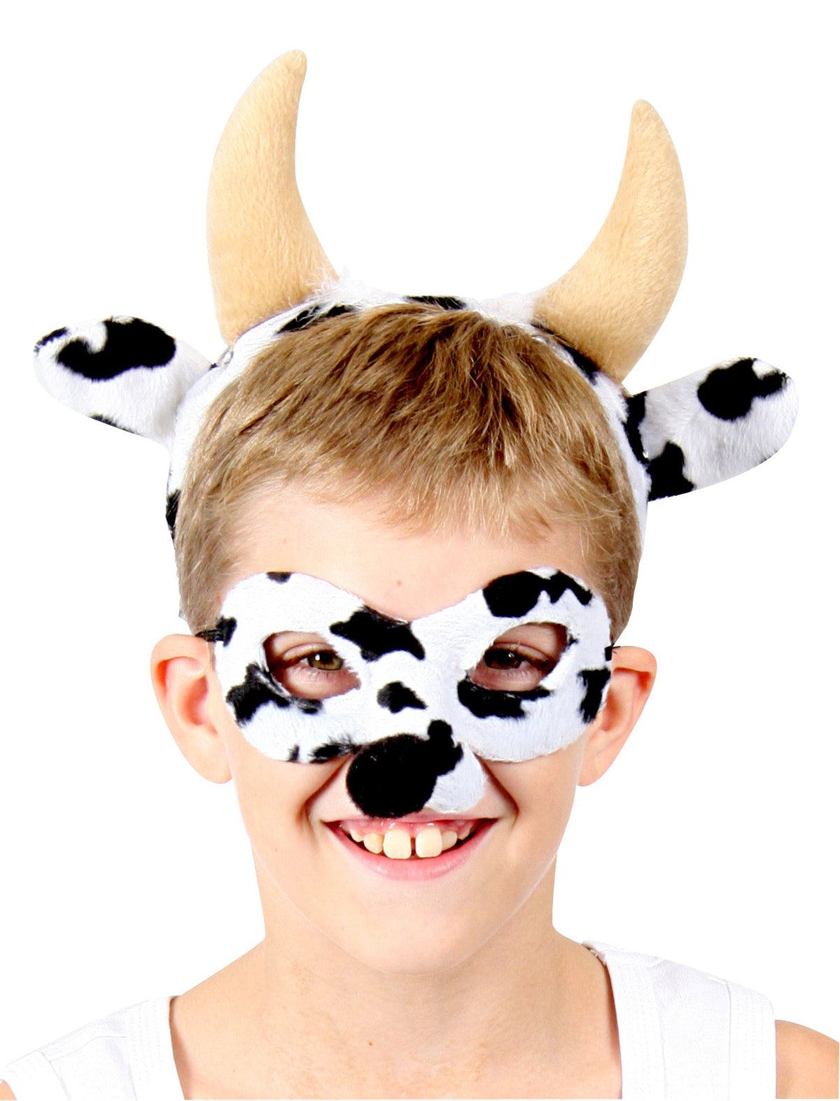 Animal Costume Headband Mask & Set Cow/Bull Black/White