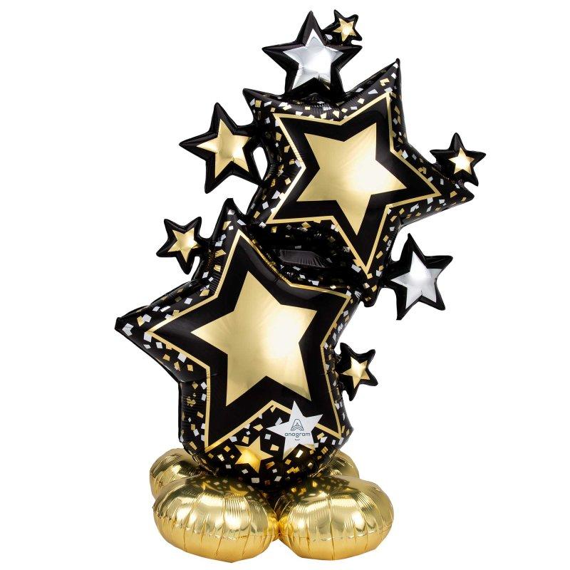 Balloon Foil Airloonz Black/Gold Star Cluster (Air Fill Only) 149cm x 86cm