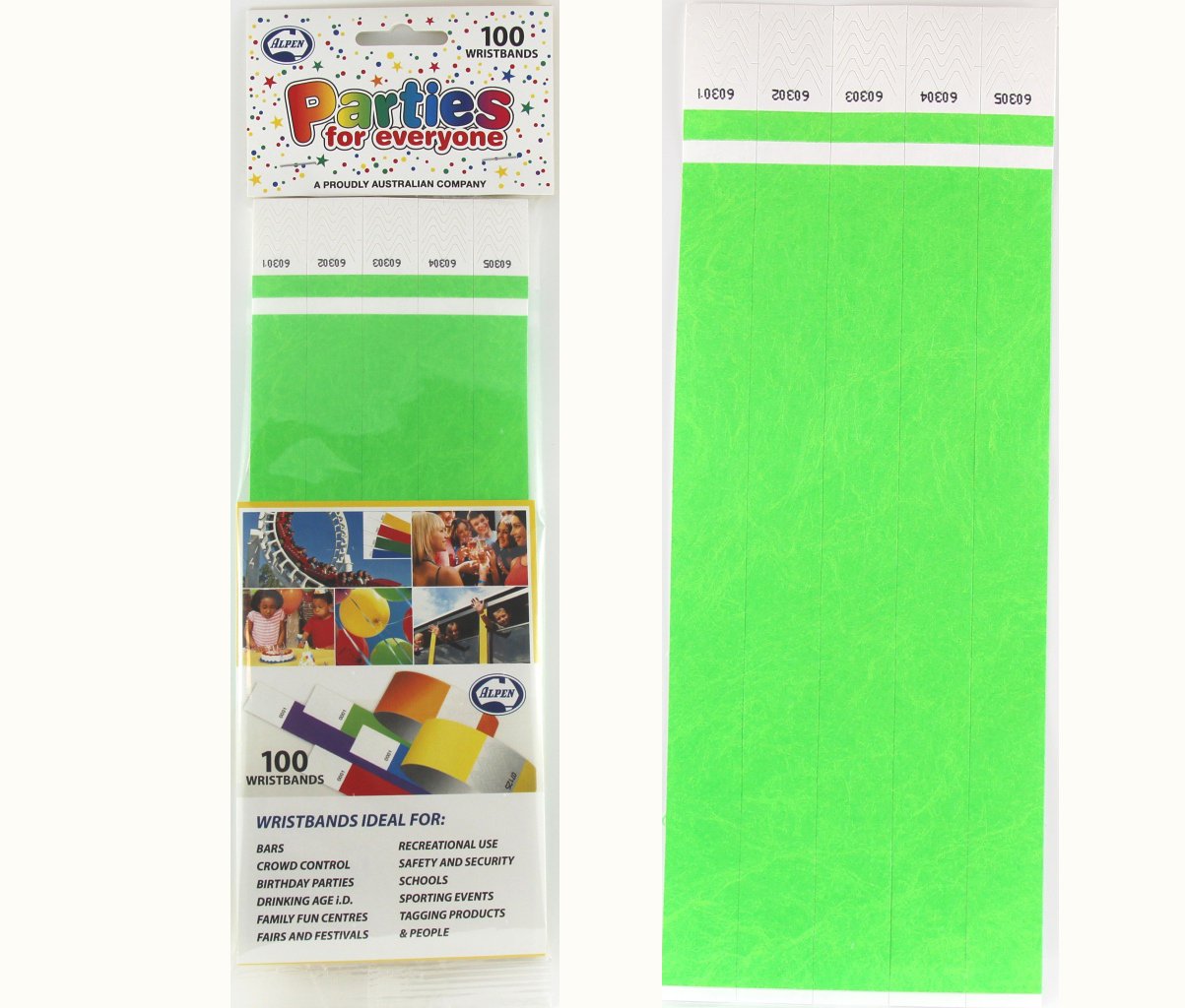 Wristbands Fluro Lime Green Tyvek 19mm Wide Pk 100