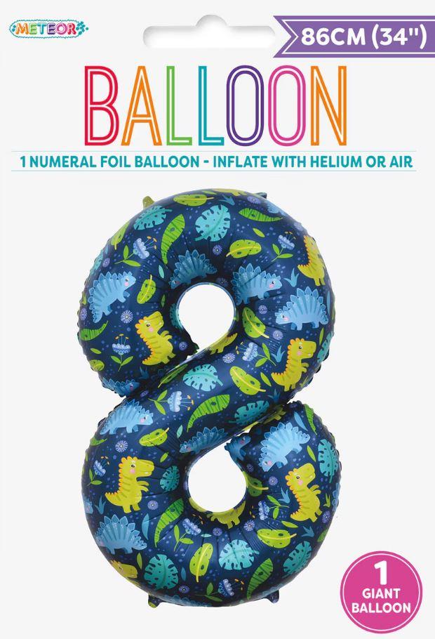 Balloon Foil Megaloon Number 8 Dinosaur 86cm