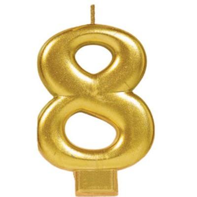 Candle Number 8 Metallic Gold 8cm Moulded