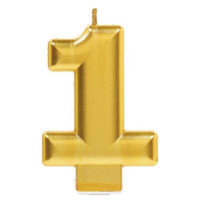 Candle Number 1 Metallic Gold 8cm Moulded