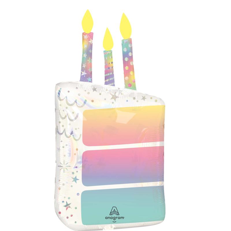 Balloon Foil Shape Birthday Cake With Candles Holographic 38cm x 71cm
