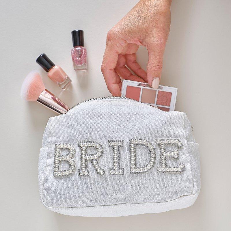 Hen Party Bride Cosmetic/Makeup/Gift Bag Pearl Embellished White Deluxe
