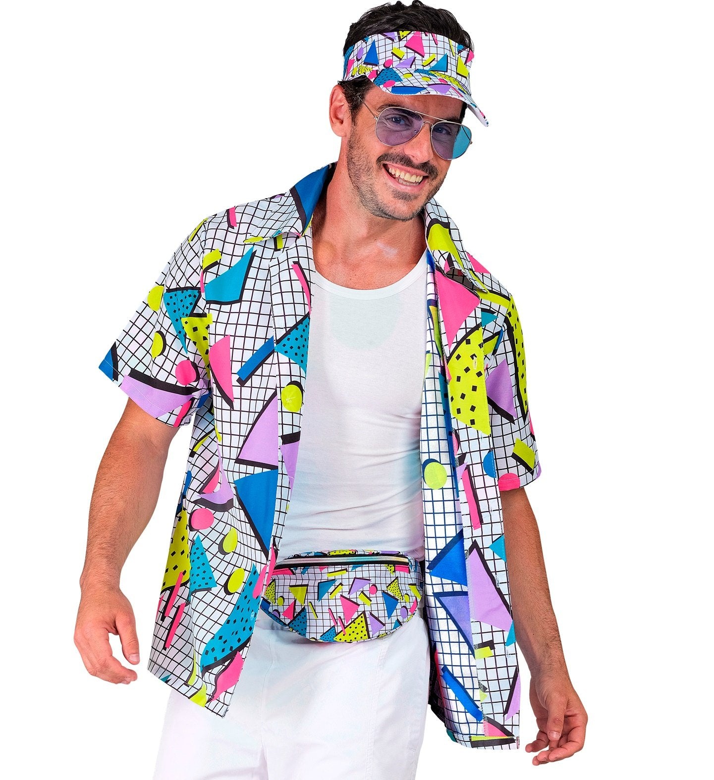 Costume Accessory Adult Funky Geometric White 1980 Visor Hat & Belt Bum Bag
