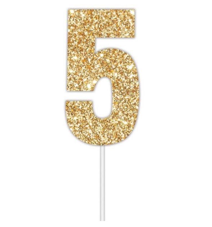 Cake Topper Budget Number 5 Glitter Gold