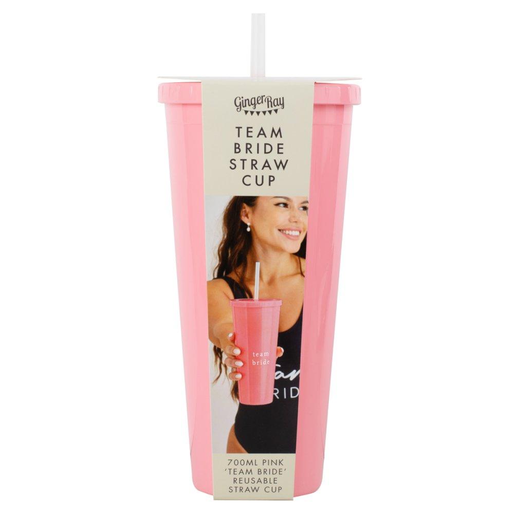 Pink Reusable Team Bride Hen Party Cup With Straw 700ml