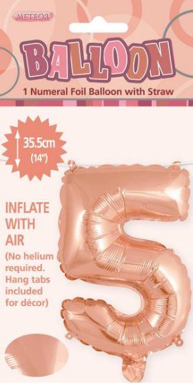 Balloon Foil Number 5 Rose Gold 40cm