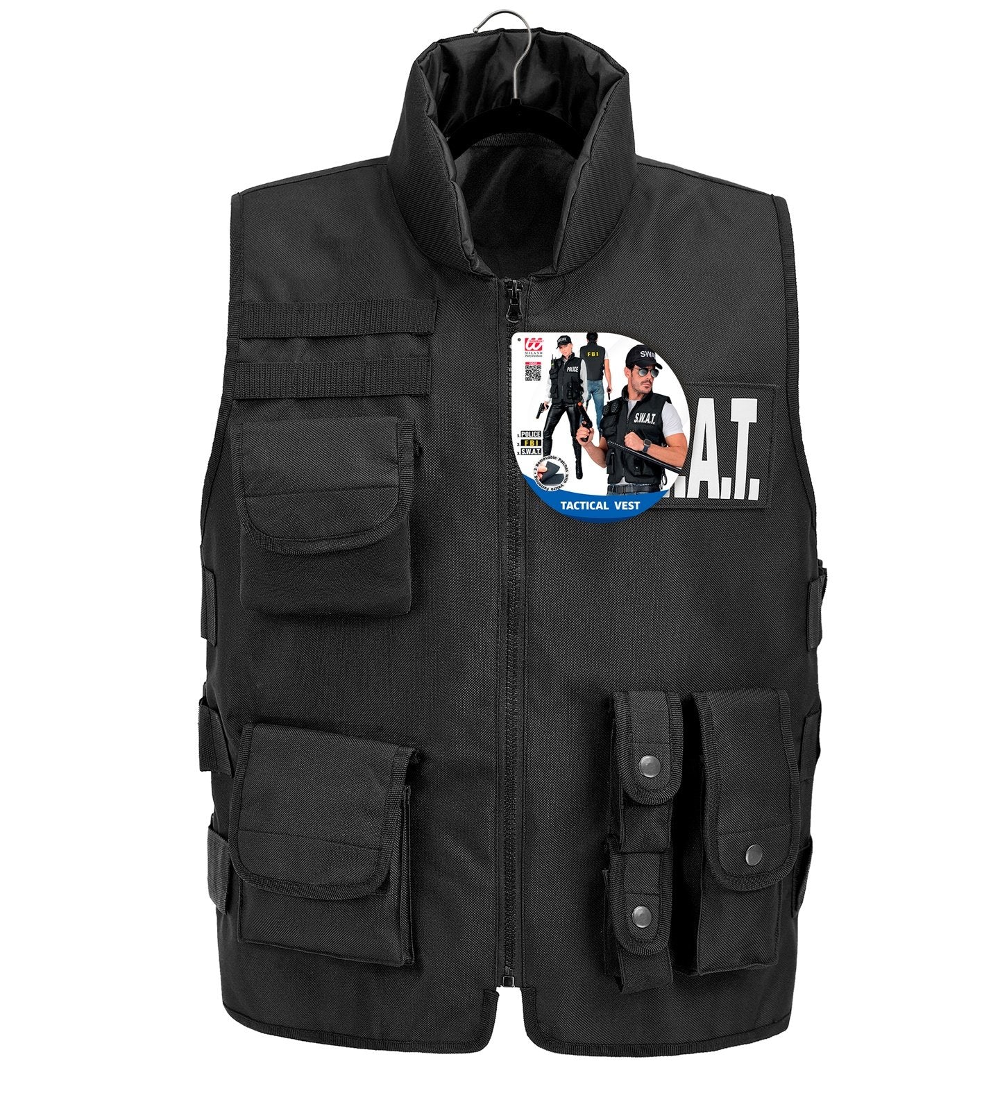 Police SWAT FBI Attack Vest Nylon Black Adult Deluxe Removable Patches L/XL