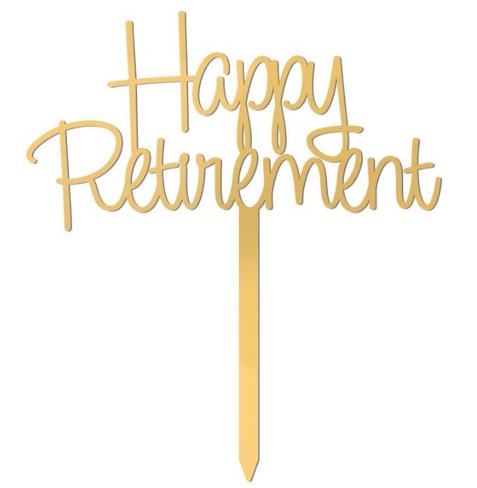 Cake Topper Happy Retirement Deluxe Acrylic Mirror Gold