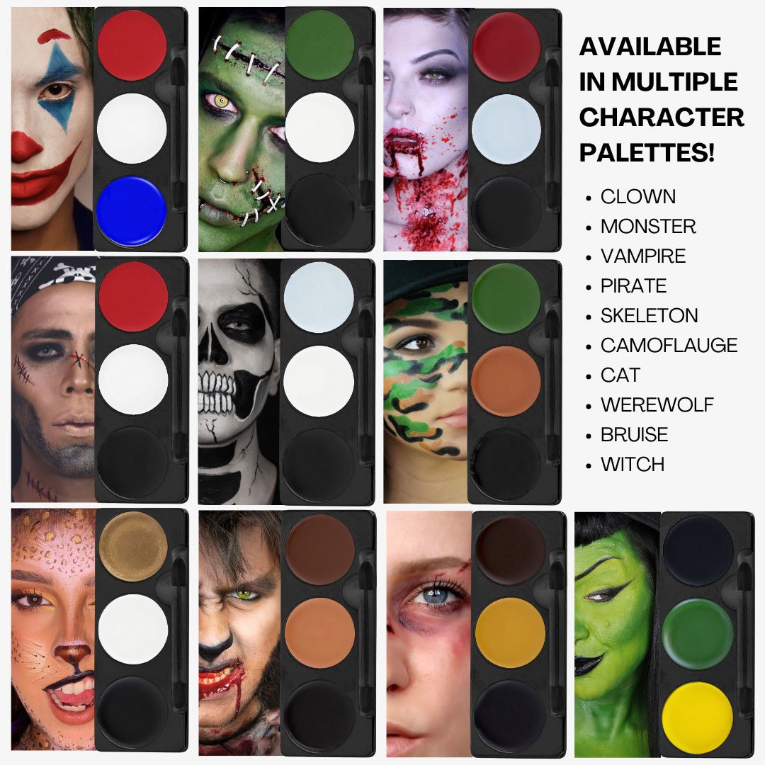 Make Up Palette Tri-Colour Face/Body Paint Monster Kit Professional Mehron