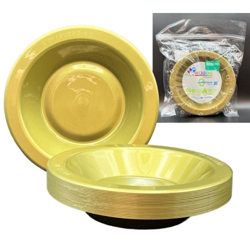 Bowls 18cm Gold Reusable Plastic Pk/20
