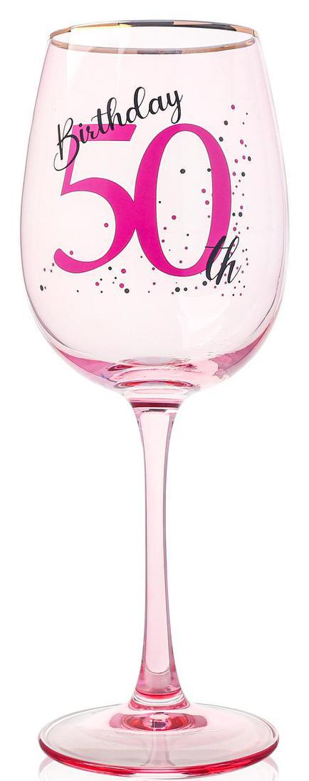 Gift Stemmed Wine Glass 50th Birthday Rose Gold