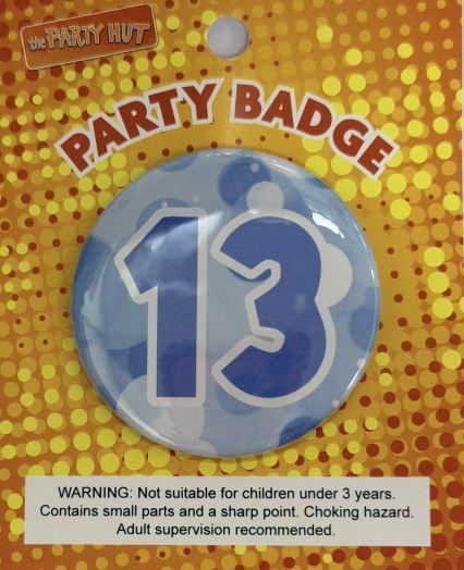 Badge Thirteenth Birthday Blue 6cm