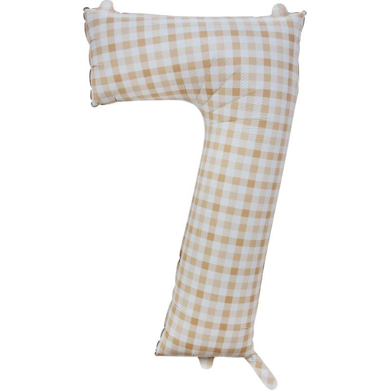 Balloon Foil Megaloon Number 7 Gingham Brown 86cm-Discontinued Line