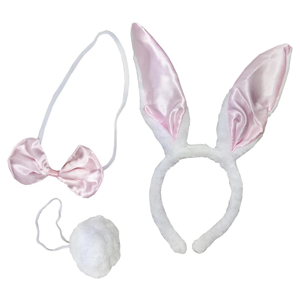 Bunny Rabbit Set Pink/White Includes Ears on Headband/Bowtie and Tail