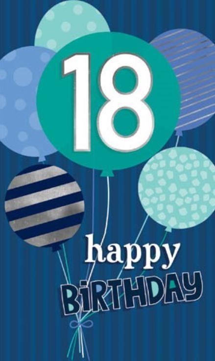 Greeting Card Happy 18th Birthday Blue