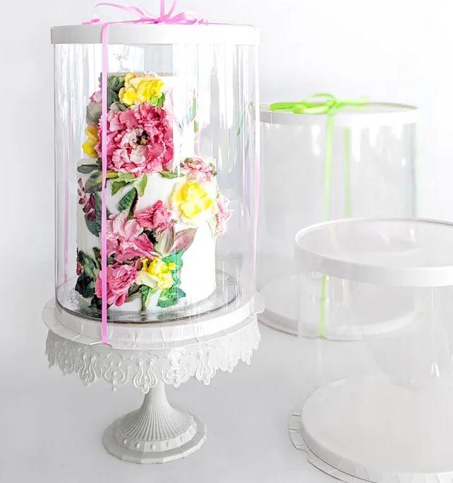 Cake Box/Tube Clear Acetate 8x8x8 inch White Lid & Base