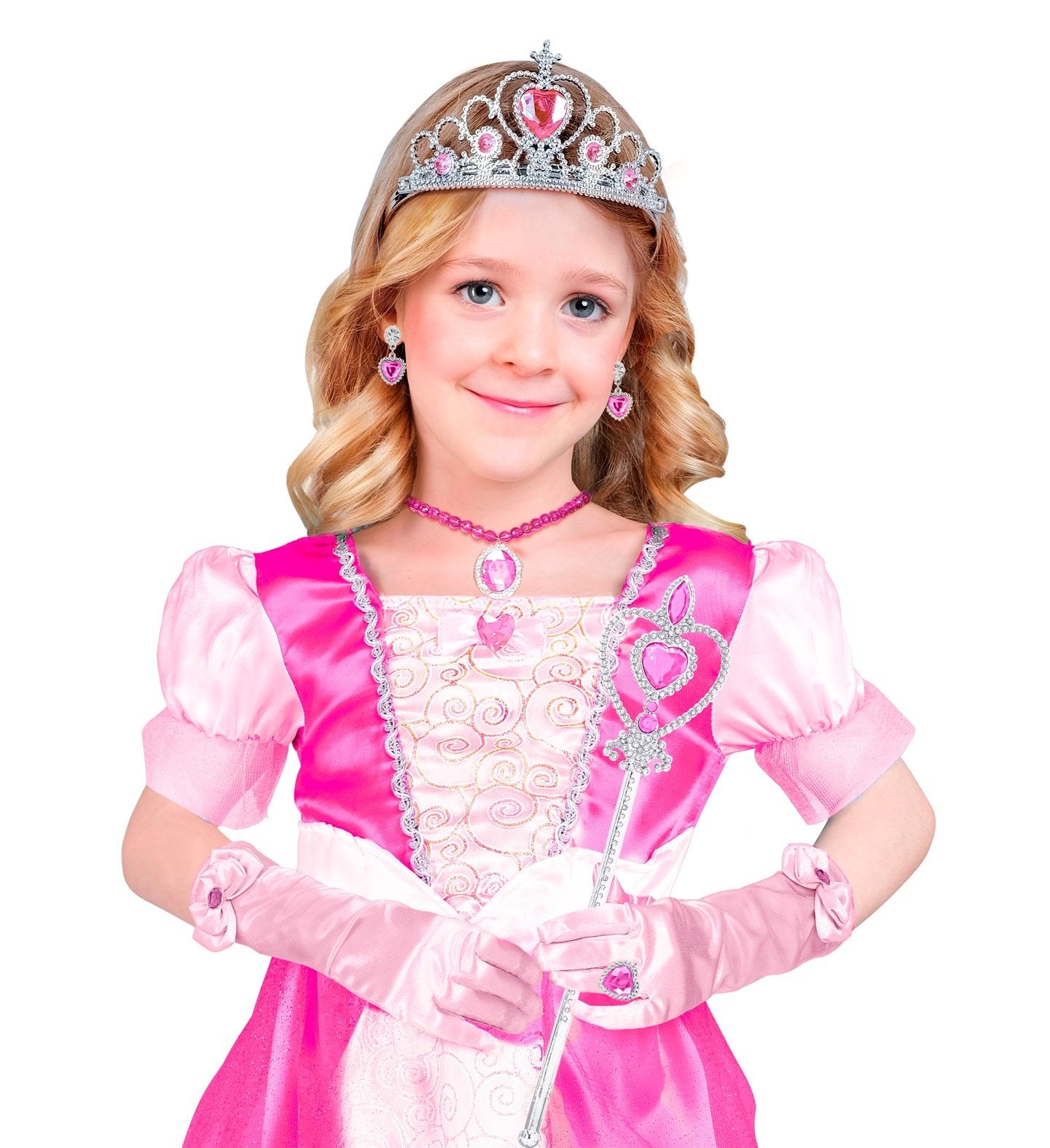 Princess Set 6 Piece Set Pink Tiara Necklace Earings Gloves Ring Scepter