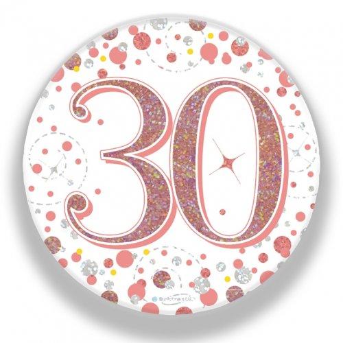 Badge 30th Birthday Sparkling Fizz Rose Gold 75mm Thirty