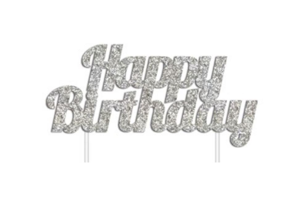 Cake Topper Budget Happy Birthday Silver