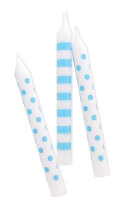 Cake Candle Powder Blue Dots/Stripe Pk/12