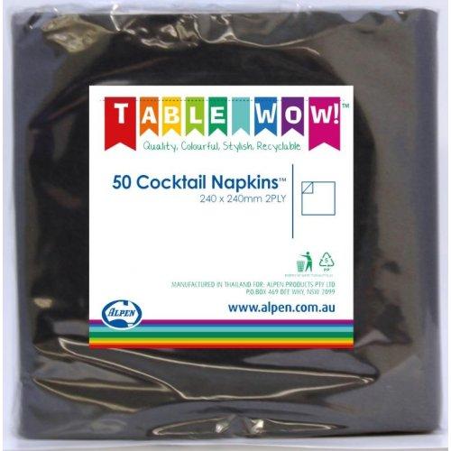 Napkins Beverage/Cocktail Black 2ply Pk/50
