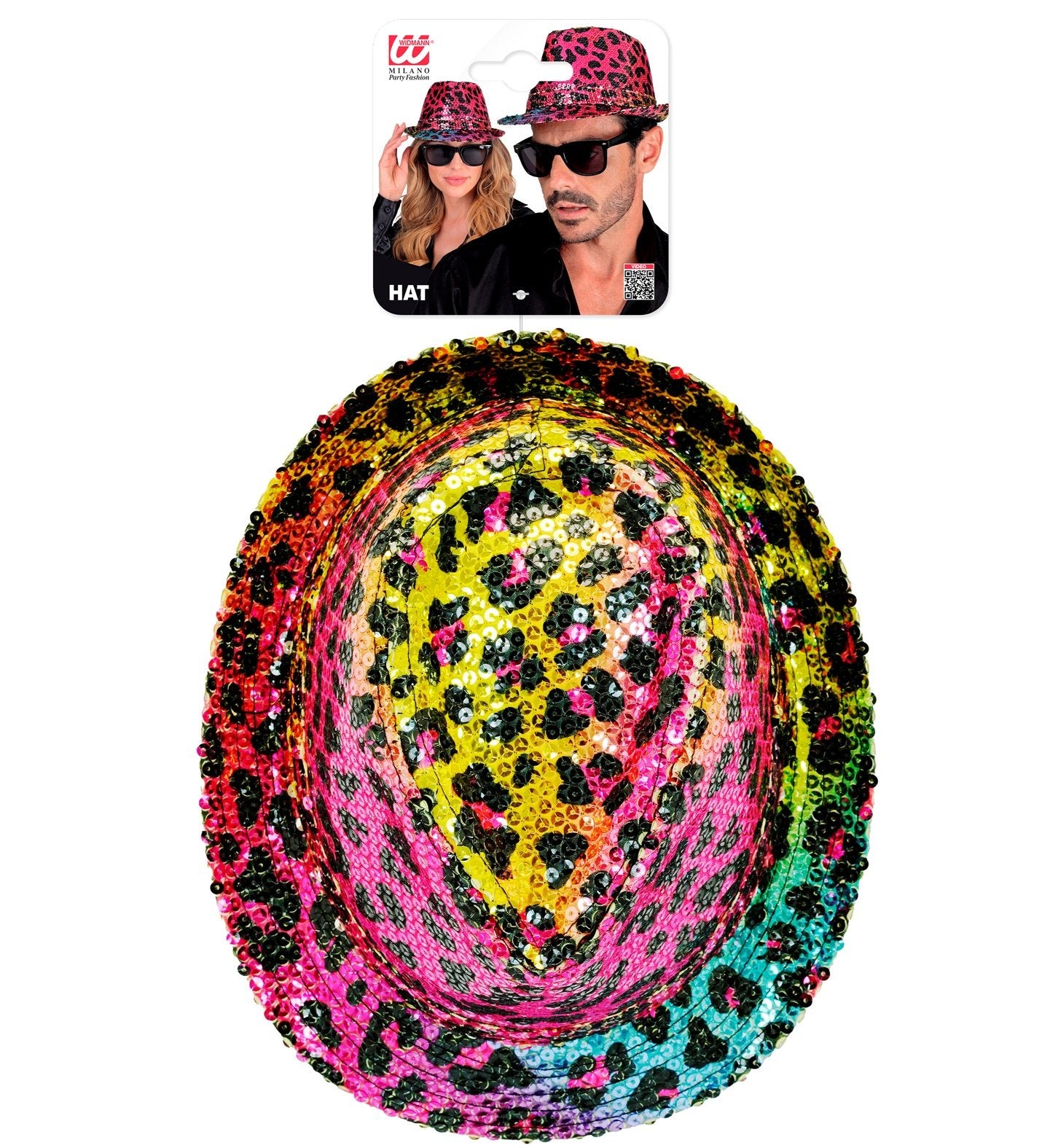 Hat Fedora Rainbow Leopard Print Sequin 1970s/1980s/1990s