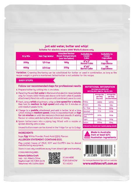 Baking Premix Silky Swiss Meringue Buttercream Icing Mix 400g Roberts