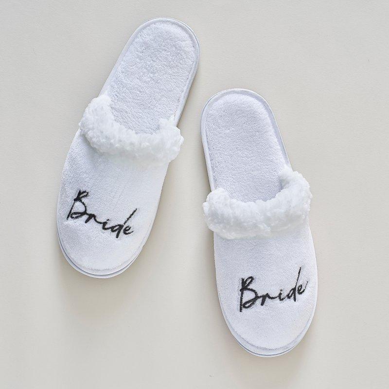 Hen Party Bride Slippers White Fluffy Deluxe One Size