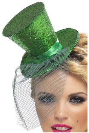 Top Hat Mini Fever Green With Face Veil - Last Chance To Buy