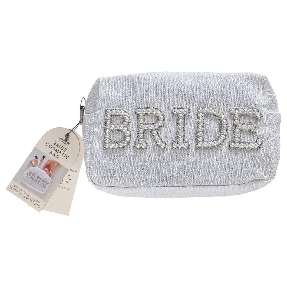 Hen Party Bride Cosmetic/Makeup/Gift Bag Pearl Embellished White Deluxe