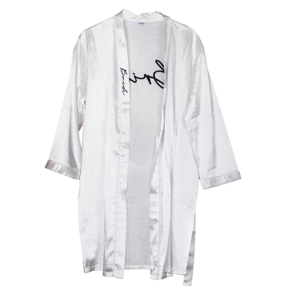 Hen Party Bride White Embroidered Satin Dressing Gown Deluxe One Size