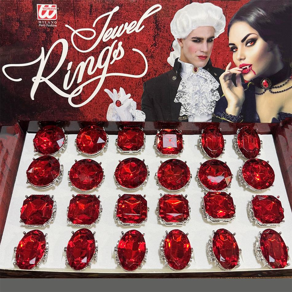 Costume Ring Jewel Red Large Each Assorted Styles (Round / Oval / Square)