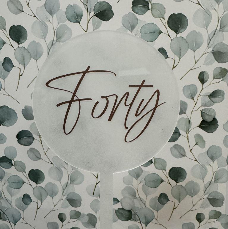 Topper Round Forty Frosted - Script Rose Gold