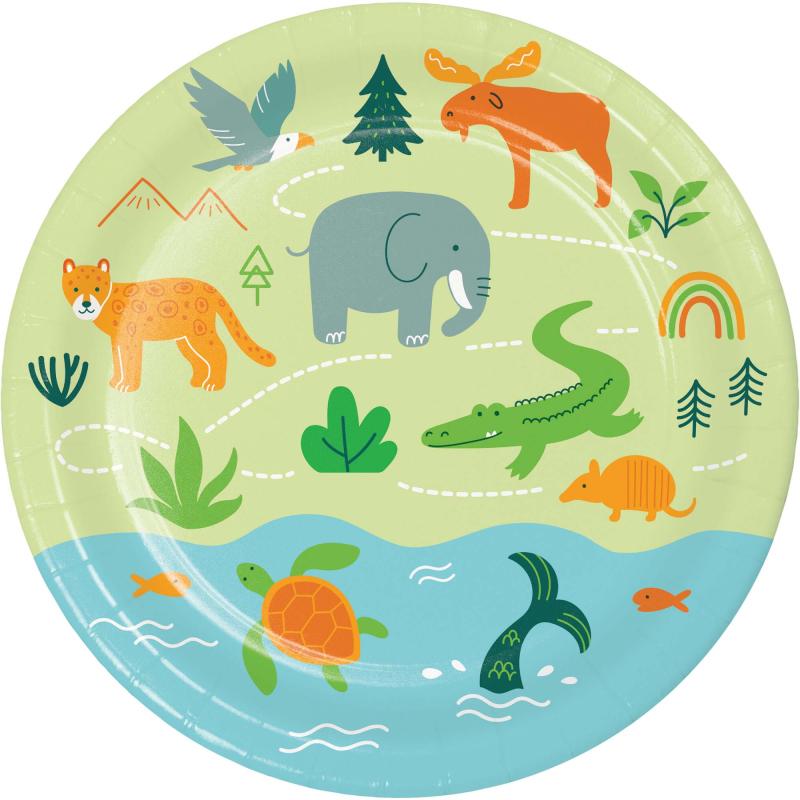 One Der Full World Adventure Paper Plate 18cm Pk/8 1st Birthday