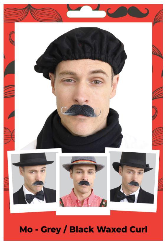 Costume Accessory Moustache Grey/Black Waxed Curl