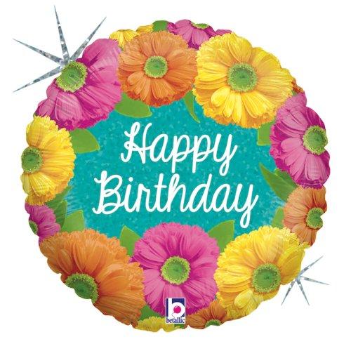Balloon Foil 45cm Birthday Holigraphic Blooms
