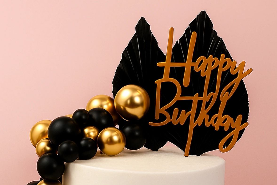 Cake Topper Decorating Happy Birthday Set Black & Gold