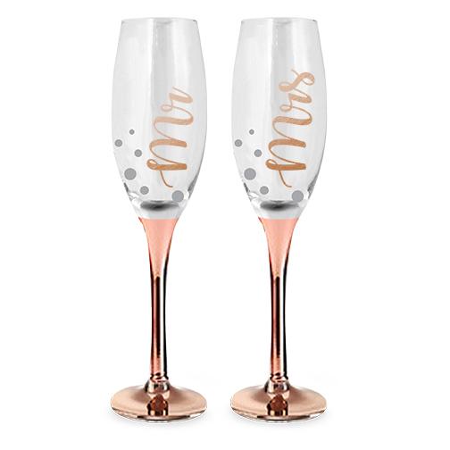 Wedding Champagne Flutes/Glasses Set of 2 Mr & Mrs