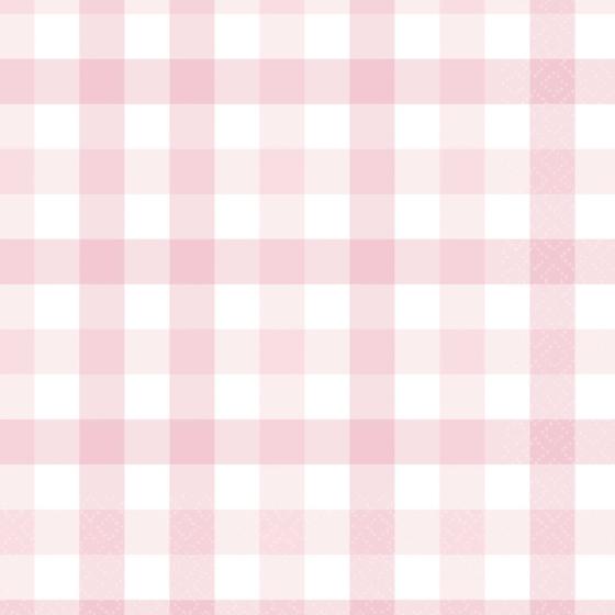 Napkins Lunch Gingham Check Pastel Pink Pk 16