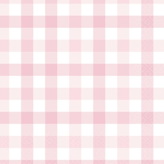 Napkins Lunch Gingham Check Pastel Pink Pk 16