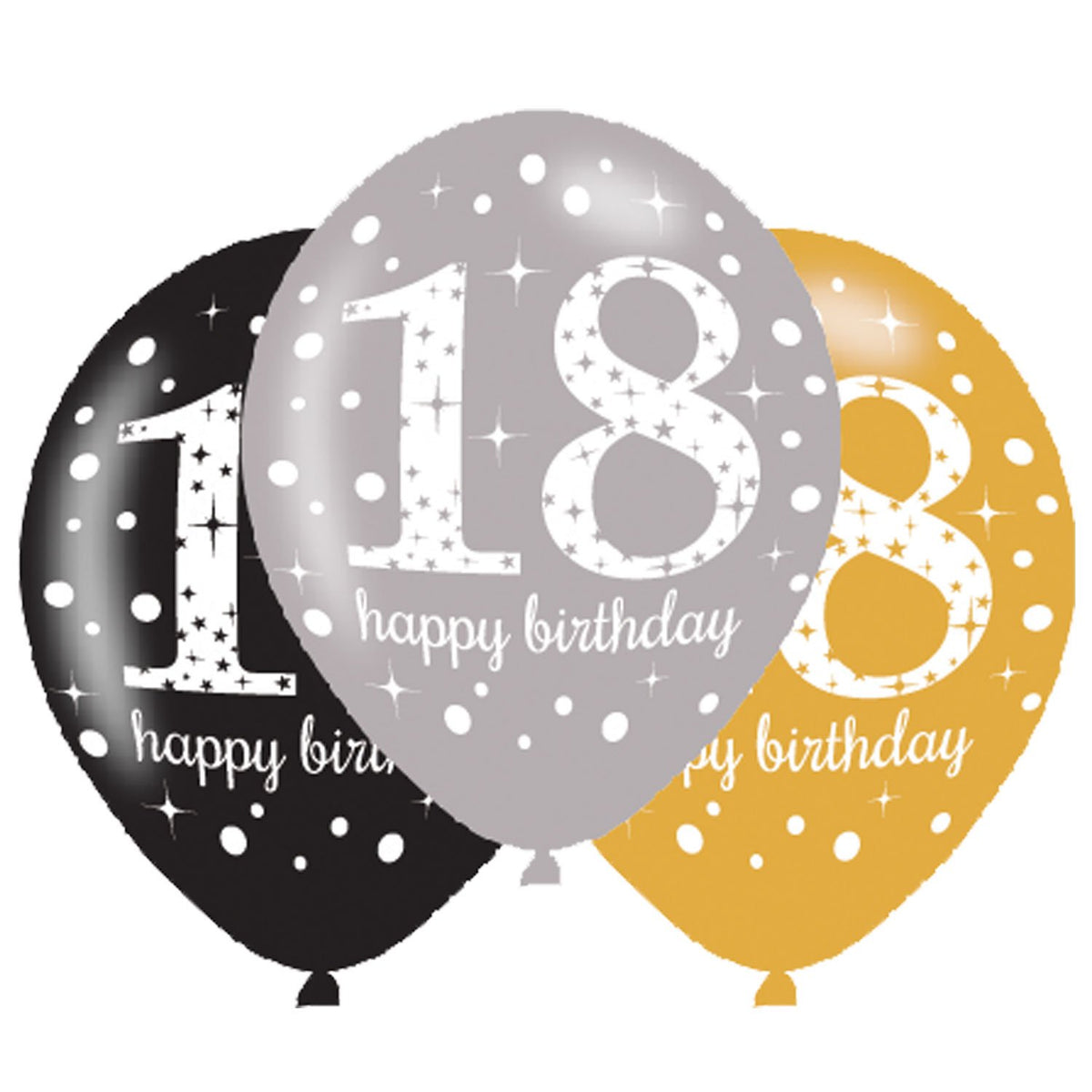Latex Balloons 30cm Celebration 18th Gold Pk/6