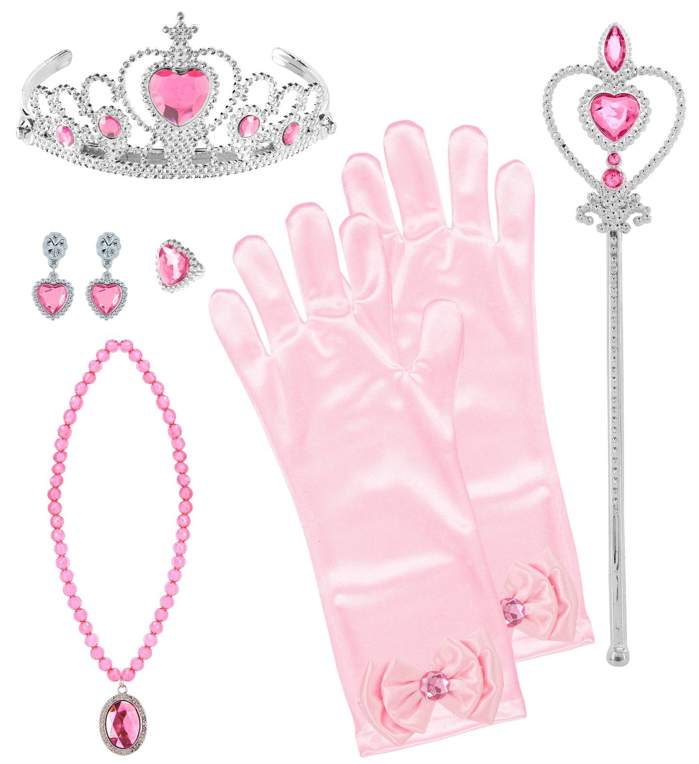 Princess Set 6 Piece Set Pink Tiara Necklace Earings Gloves Ring Scepter