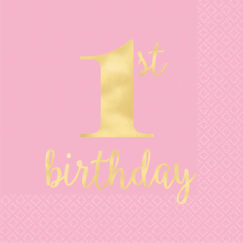 1st First Bday Pink Lunch Napkin Pk/16 - Last Chance