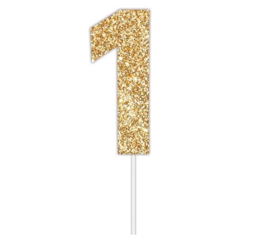 Cake Topper Budget Number 1 Glitter Gold