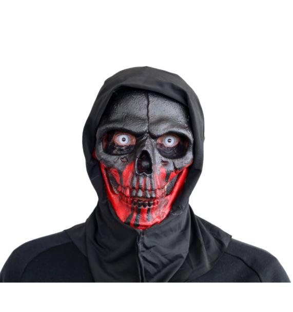 Mask Skull/Skeleton Black/Blood Red Hooded Halloween/Horror Deluxe