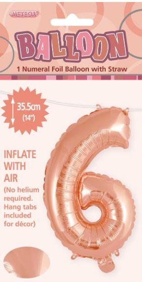 Balloon Foil Number 6 Rose Gold 40cm