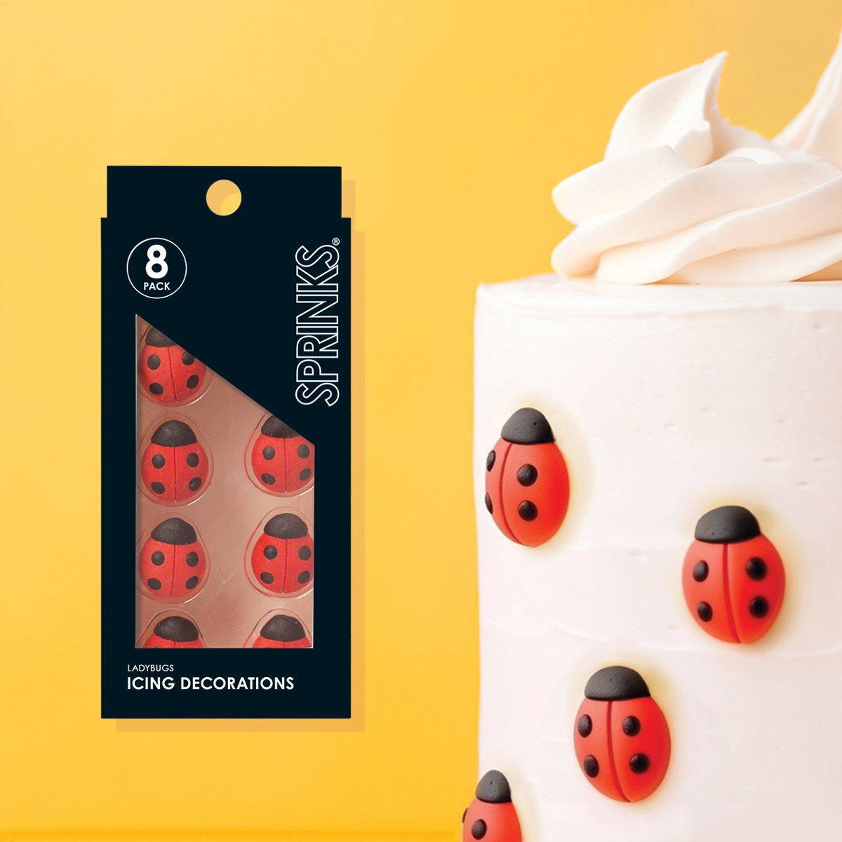 Edible Icing Decorations Animal Ladybug/Birds Red/Black Pk/10