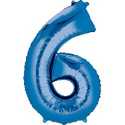 Balloon Foil Megaloon Num 6 Blue 86cm-Discontinued Line: Last Chance Buy